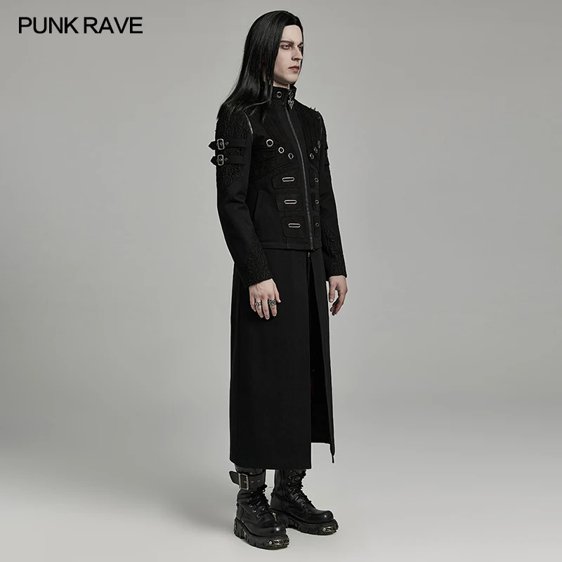 PUNK RAVE Men's Punk Random Textured Detachable Jacket Chest 3D Effect Casual Coat Multiple Wearing Styles Men Clothing