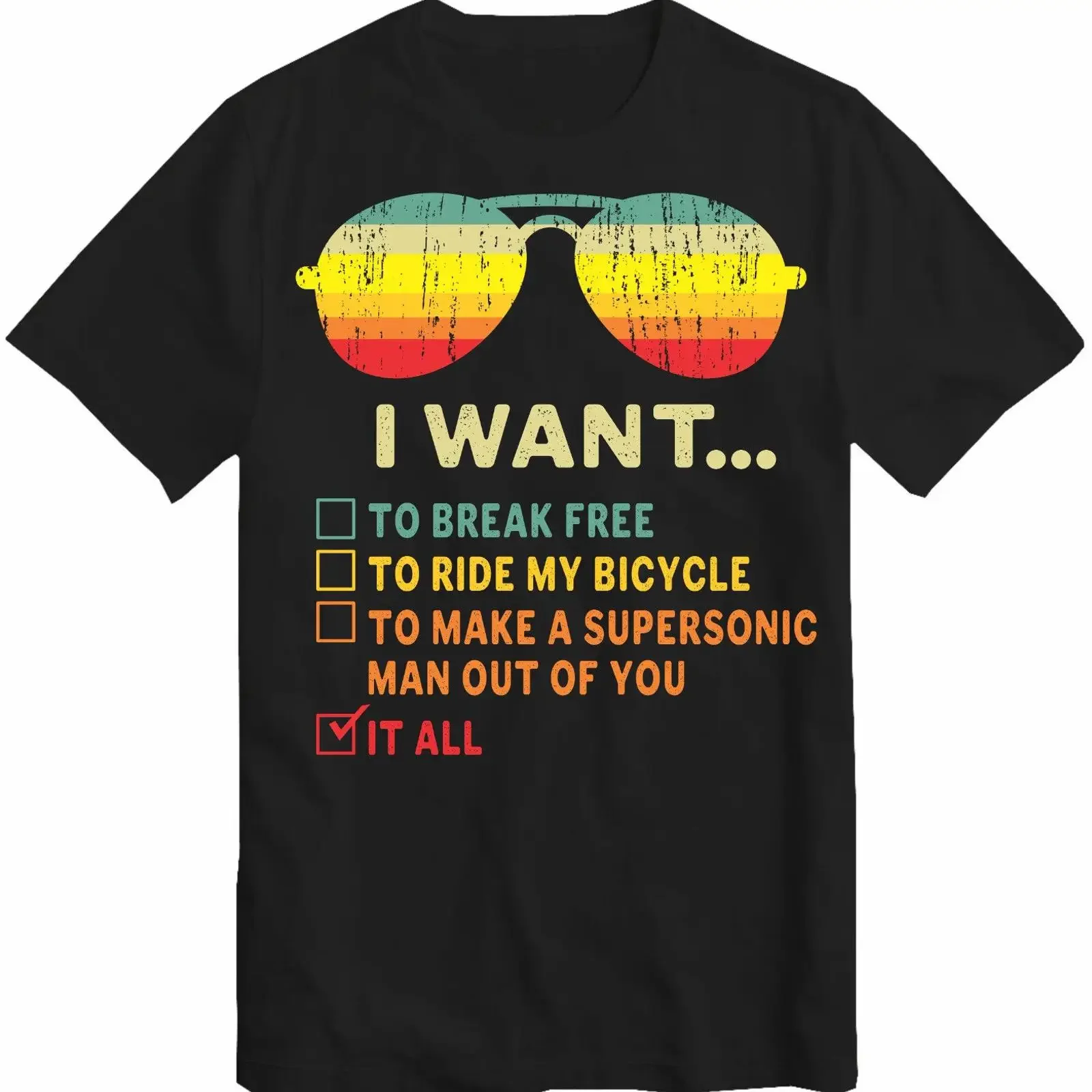 I Want It All To Break Free T-Shirt, wunderschönes Geburtstags-Top, Vintage-Stil, gewaschen, stilvolle Streetwear für Herren, dehnbar, mit Grafik, atmungsaktiv