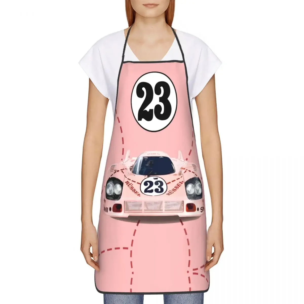 Pink Pig No 23 Race Car Aprons for Women Men Sportscar Adult Unisex Kitchen Chef Bib Tablier Cuisine Cooking Baking Painting