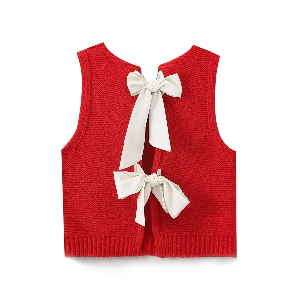 

Stacked top 2024 autumn new product European and American vest, bow tie sweater, vest fashion