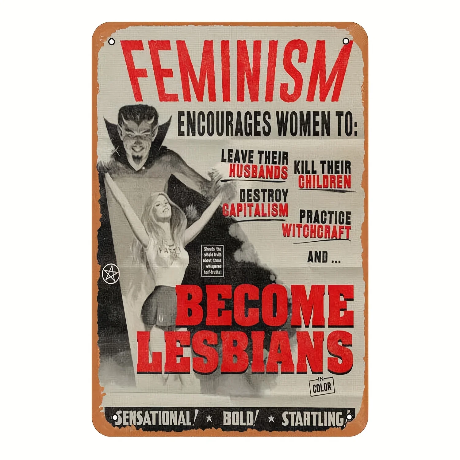 

"Lesbian Witchcraft" Metal Tin Sign, es, Vintage Feminism Wall Art Decor, Handcrafted Tool, Iron Foil Engraving, Home Office Dec