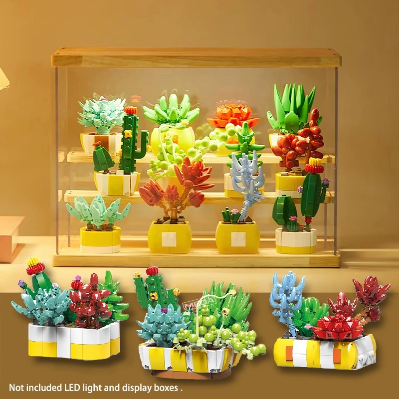 Simulation Succulents Flowers Bricks Plants Bonsai Cactus Aloe Vera DIY Assembled Toy Building Blocks Creative Kids Toys Gift