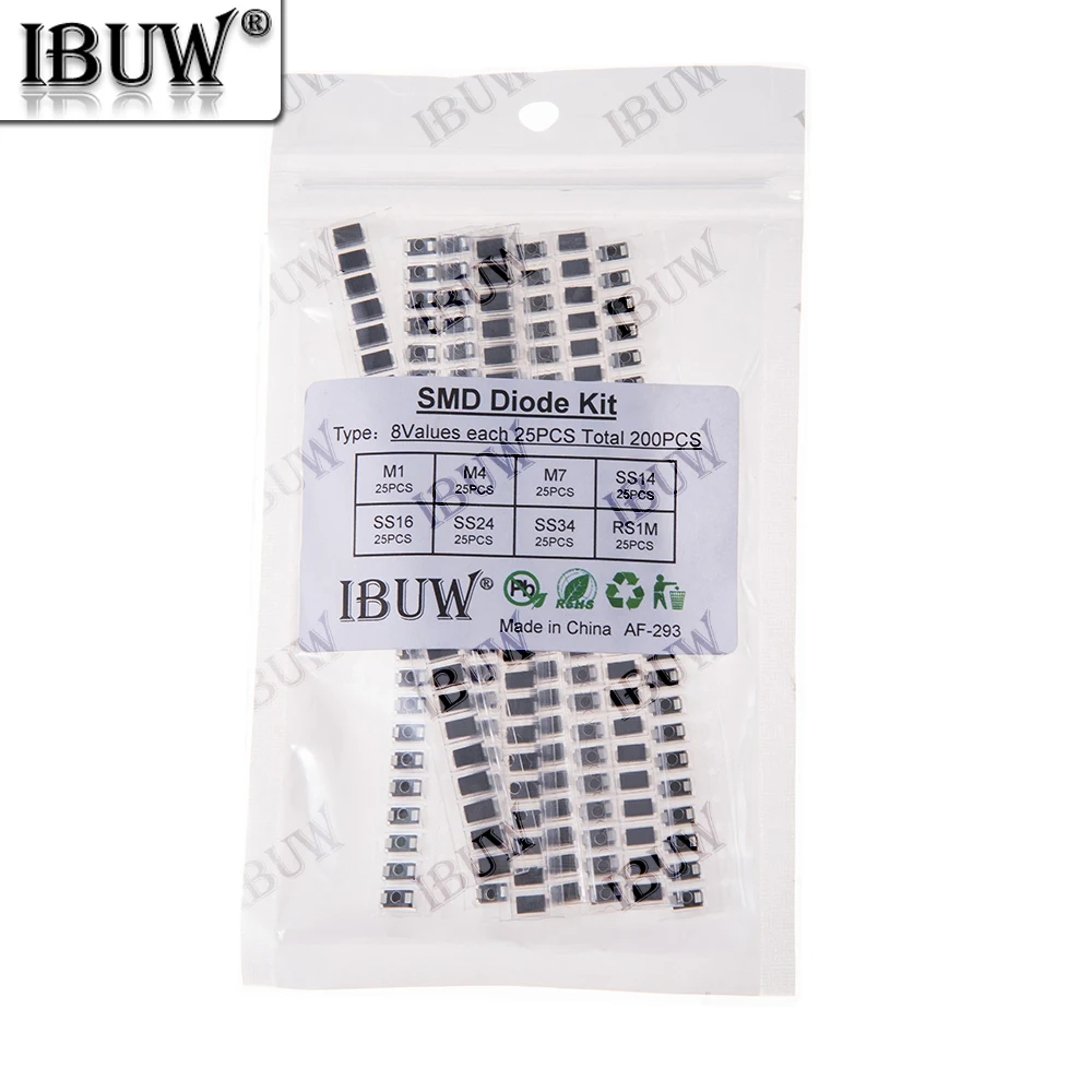200PCS 8Werte SMD Diode Kit M1 M4 M7 SS14 SS16 SS24 SS34 RS1M für Elektronische Gleichrichtung KITM1 M4 M7 SS14
