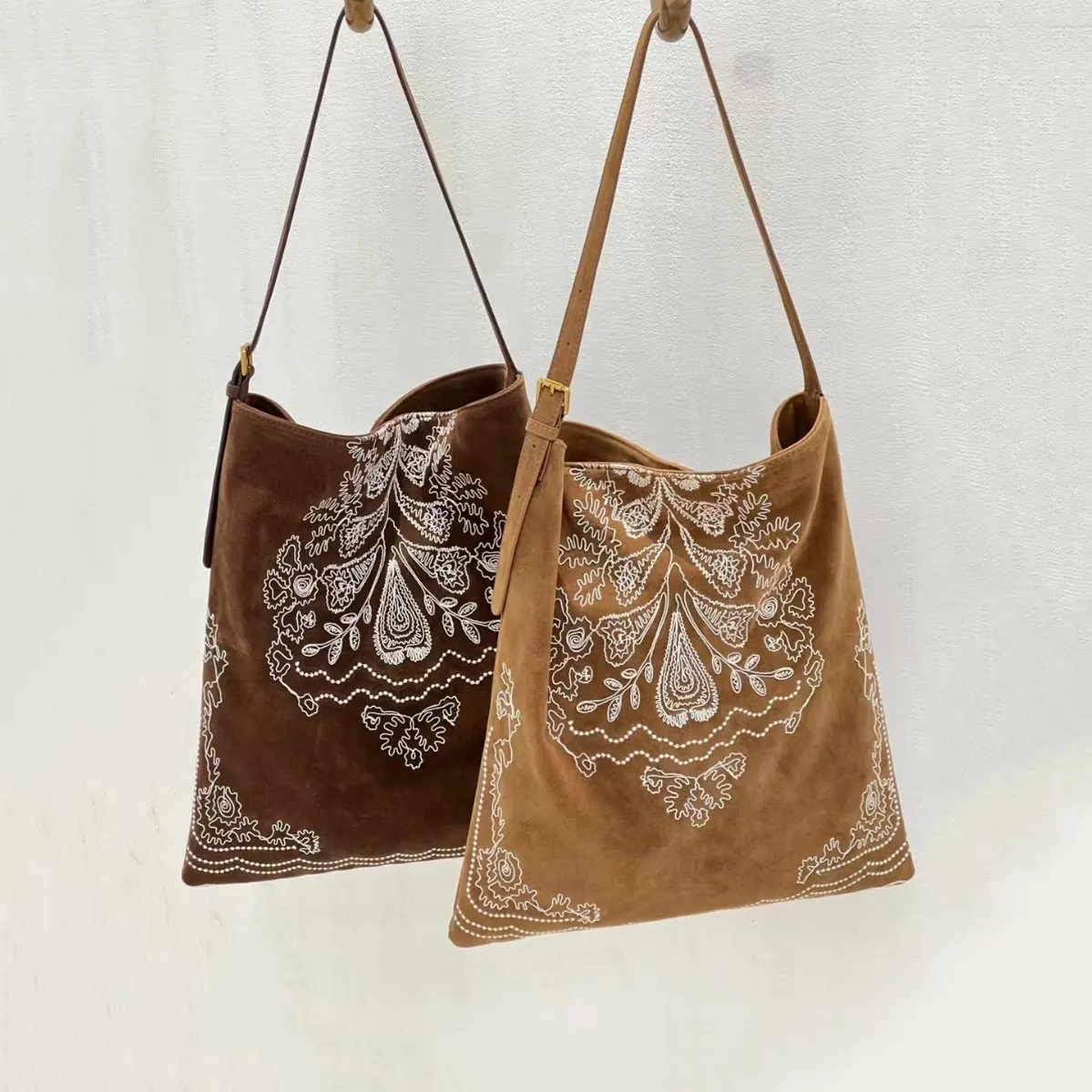 

Сумка-тоут из матовой замши в богемном этническом стиле, женская вместительная сумка через плечо, большая сумка