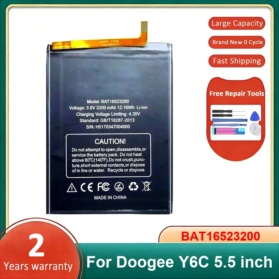 

Аккумулятор для мобильного телефона Doogee Y6C 5.5 дюймов, мощные батареи BAT16523200