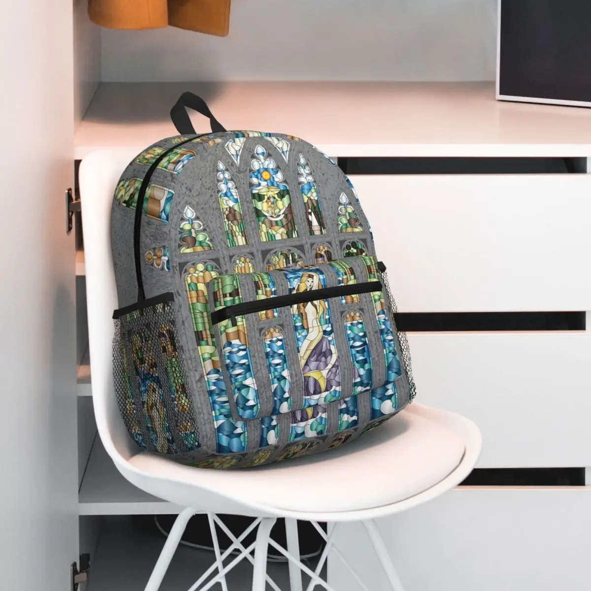 Stained Glass Mermaid Backpack Daypack Large Capacity Boys Girls BookBag School Bag Shoulder Bags for Men Women