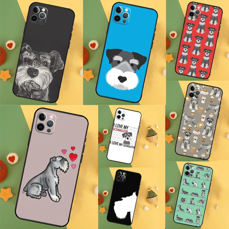 Cartoon Schnauzer Dog Funda For iPhone 11 12 13 14 16 15 Pro Max Mini XS Max X XR SE2 7 8 14 16 15 Plus Phone Case