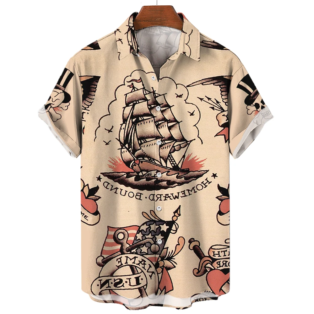 Zomer Heren Hawaiiaanse Shirts Revers Knopen Mode Shirtsvintage Print Heren Casual Feest Korte Mouwen Top Heren Kleding