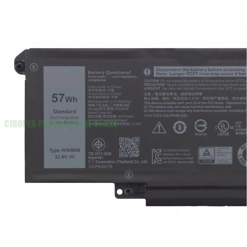 CP Laptop Battery WW8N8 66DWX 11.4V/57Wh /4870mAh For Latitude 7340 7440 7640 Series Notebook