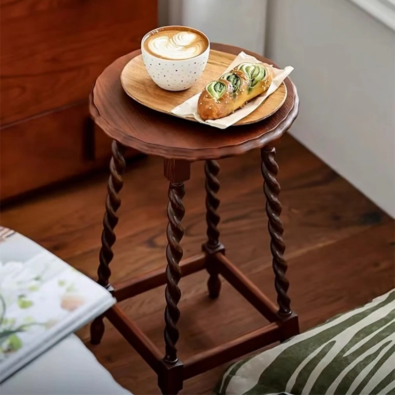 

French Retro Sofa Side Table, Living Room Solid Wood Tea Table, Vintage Bedside Cabinet, Bedroom Creative Dressing Stool