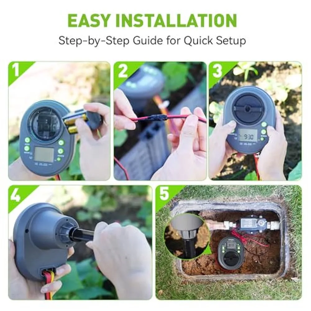 Water Timer Controller for Outdoor Garden Hose Systems with Rain Detection and Adjustable Interval Programming