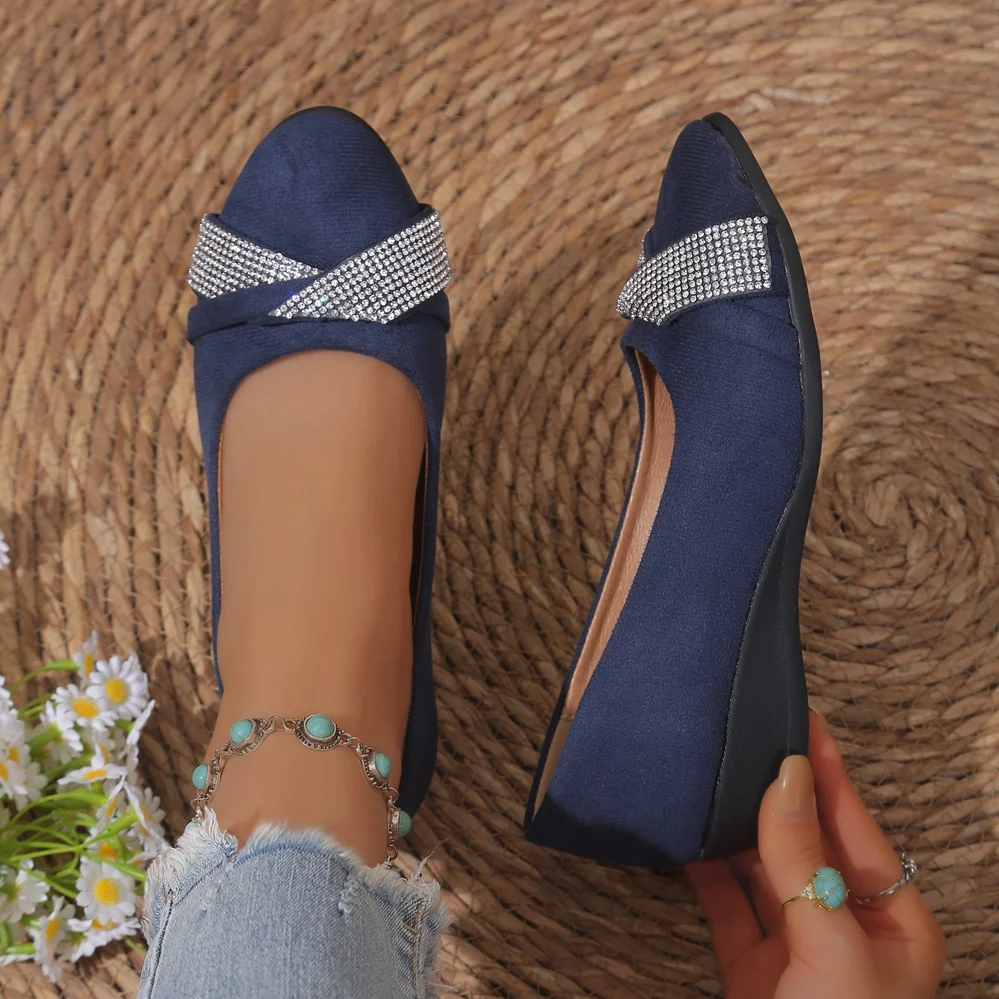 Damen-Keilabsatzpumps mit Strass-Schleife, geschlossener Zehenbereich, Slip-On-Plattform, dicker Absatz, lässige Damenschuhe, große Größen – Detail 7