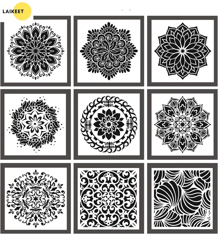 

1Pc 15x15cm Beautiful Mandala Pattern Hollow Carving Stenclis Wall Brick Painting Auxiliary Spray Paint Coloring Mold White PET