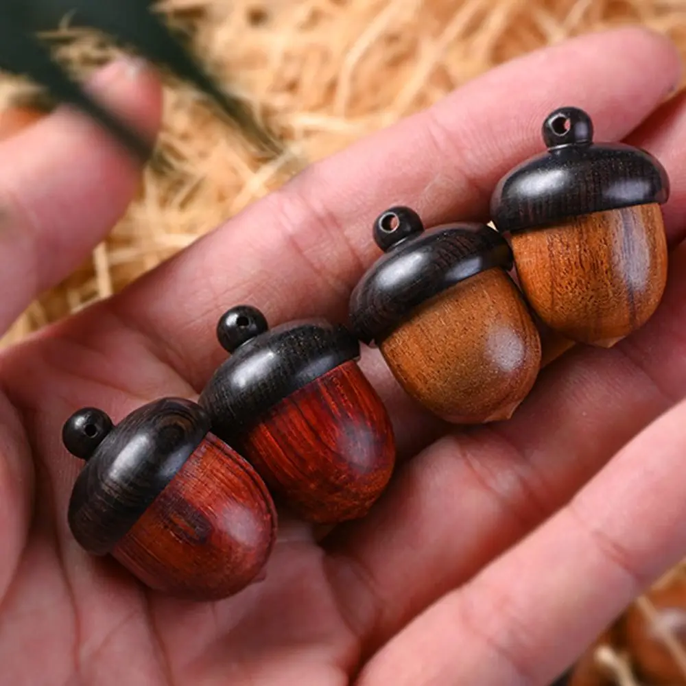 Solid Wood Acorn Shape Storage Box Mini Sandalwood Medicine Pill Box Portable Store Small Items Container Granule Storage Box