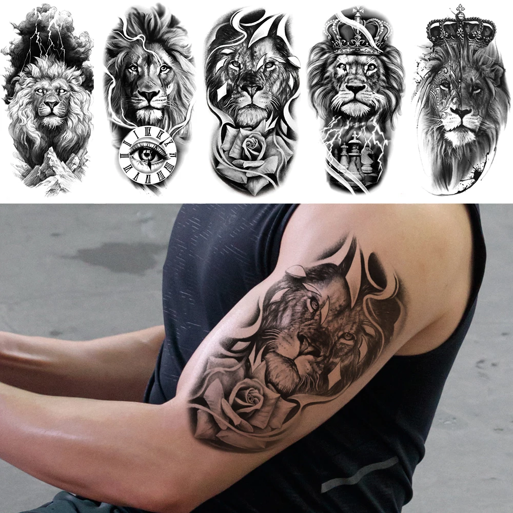 5pcs/Set,Waterproof Temporary Fake Tattoo Stickers Decals,Animan Tiger Lion Wolf OWL Beast,Body Art for Sexy Cool Man Women Arm