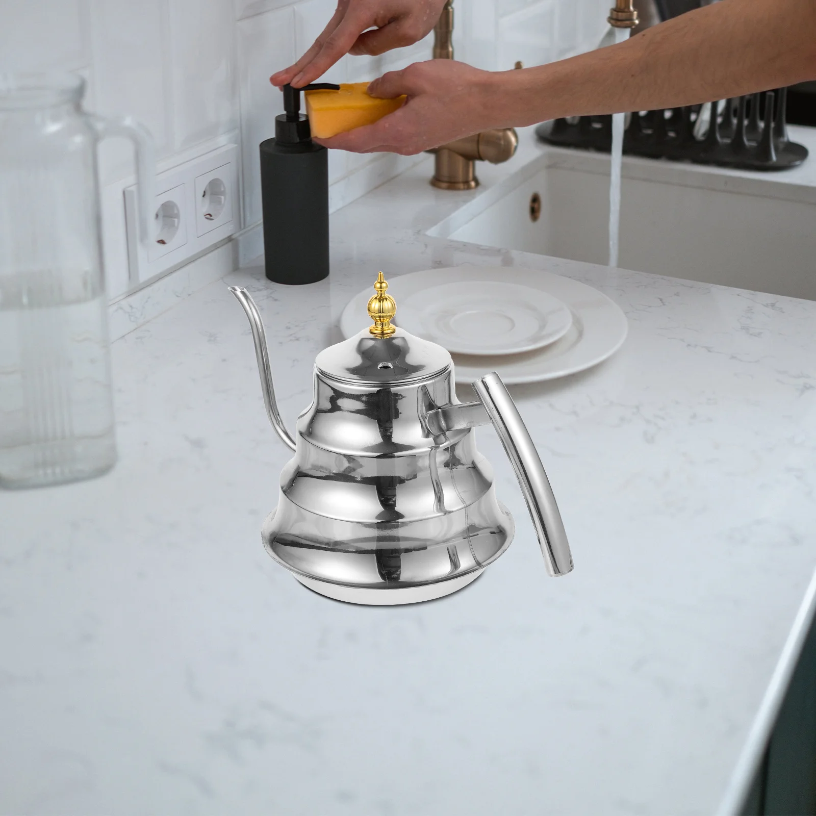 

Stainless Steel Tea Pot Long Spout Handle Filter For Home Office Kitchen Use Metal Kettle Portable Camp Hiking