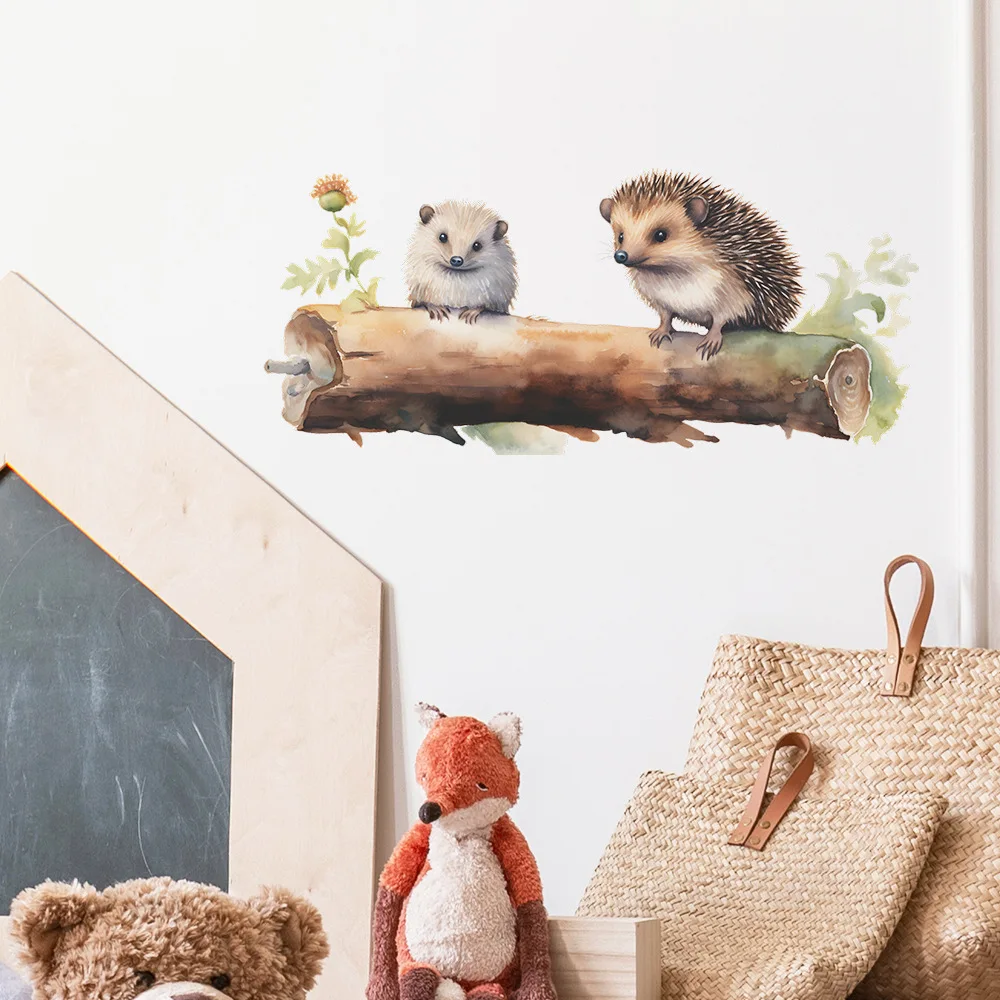 Cartoon Painted Hedgehogs Wall Sticker Kids Room Background Decor Mural Cute Animal Bedroom Home Decoration Self-adhesive Decals