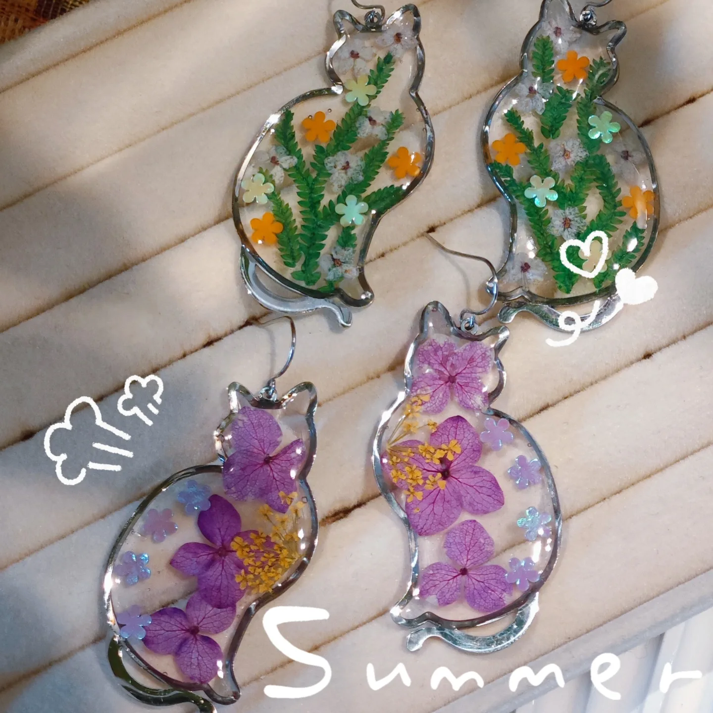 3224 Wholesale Handmade Cute Cat Stainless Steel Creative Personality Dried Eternal Flower Earrings Exquisite Necklace Jewelry