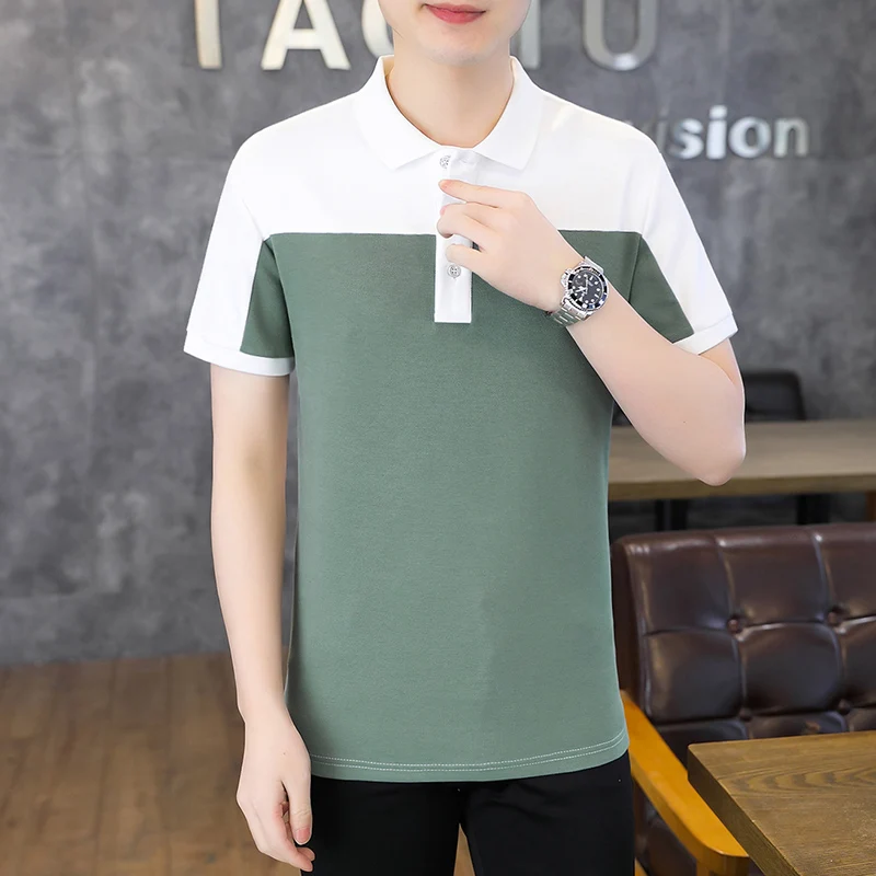 Basic Patchwork Solid Color Polo Shirts 2024 Summer Short Sleeve Men\'s Clothing Business Casual Turn-down Collar Button T-shirts