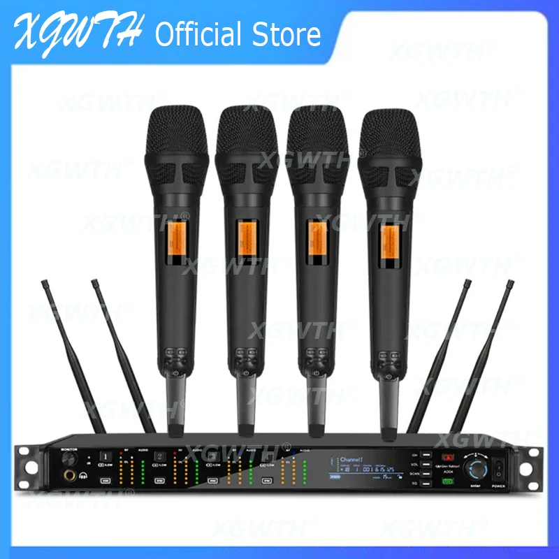 

AD4D Digital True Diversity Wireless Microphone System 4 SKM9 SKM9000 Dynamic Handheld Karaoke Mic DJ Audio Amplifier Monitor