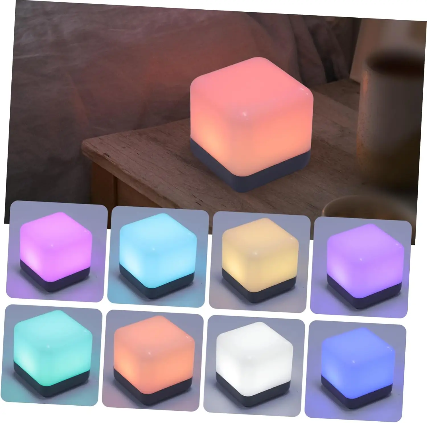 USB rechargeable Led Night Light Bedside Cube Desk Lamp Room portable cube-shape Night lights w/remote control bedroom table De