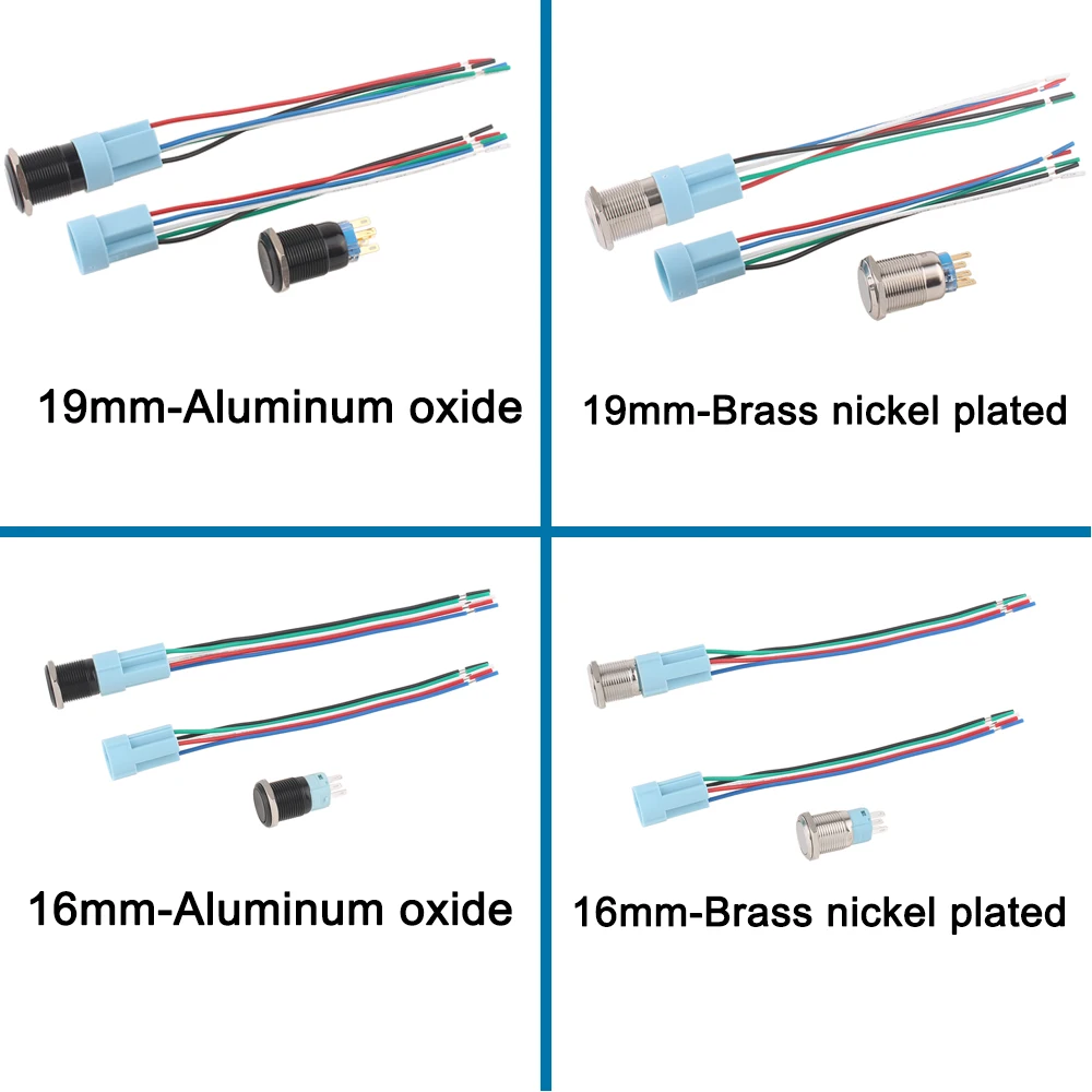 1 قطعة 16 مللي متر/19 مللي متر مفاتيح زر الضغط المعدني لصندوق السيارة لحظة/إغلاق 12 فولت قاعدة 1NO 1NC مع مآخذ #6