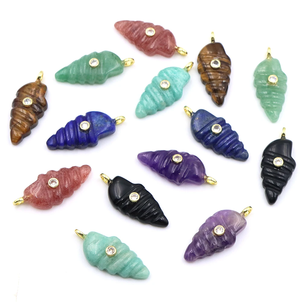 25mm Natural Stone Healing Crystal Conch Pendant Snail Shell Charm for DIY Necklace Jewelry Making Collectible Craft Accessories