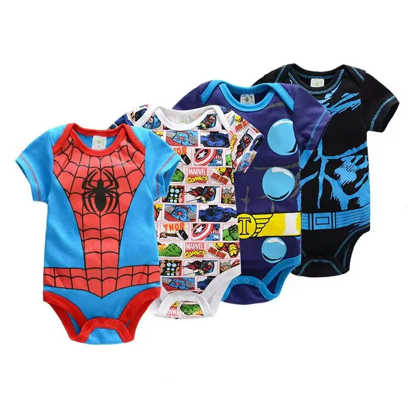 

5 Pcs/Lot Summer Newborn Baby Boys Romper Cartoon Marvel Spiderman Panter Cotton One Pieces Toddler Short Sleeve Jumpsuits 0-18M