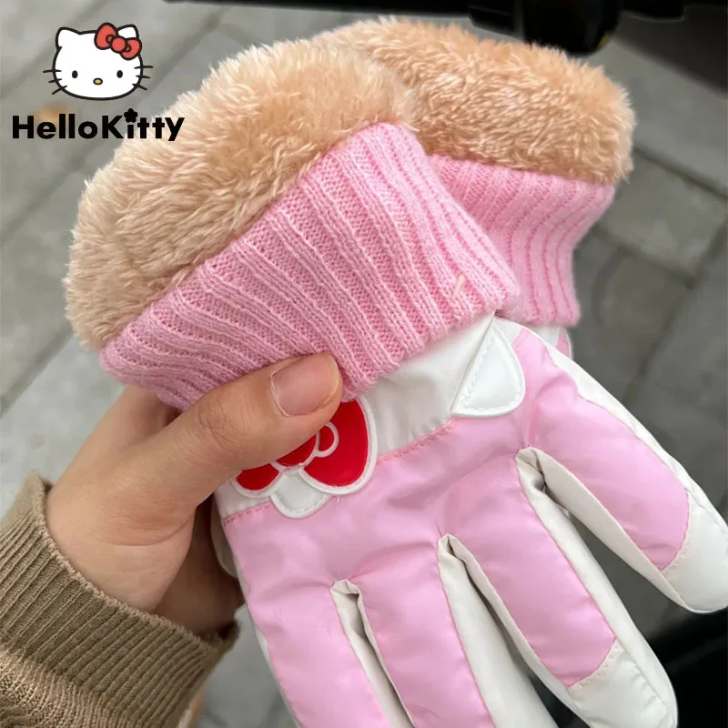 Hello Kitty zimowe kreskówki snowboardowe rękawice narciarskie antypoślizgowy ekran dotykowy wodoodporne jazda ciepły śnieg damskie rękawiczki Kawaii anime prezenty