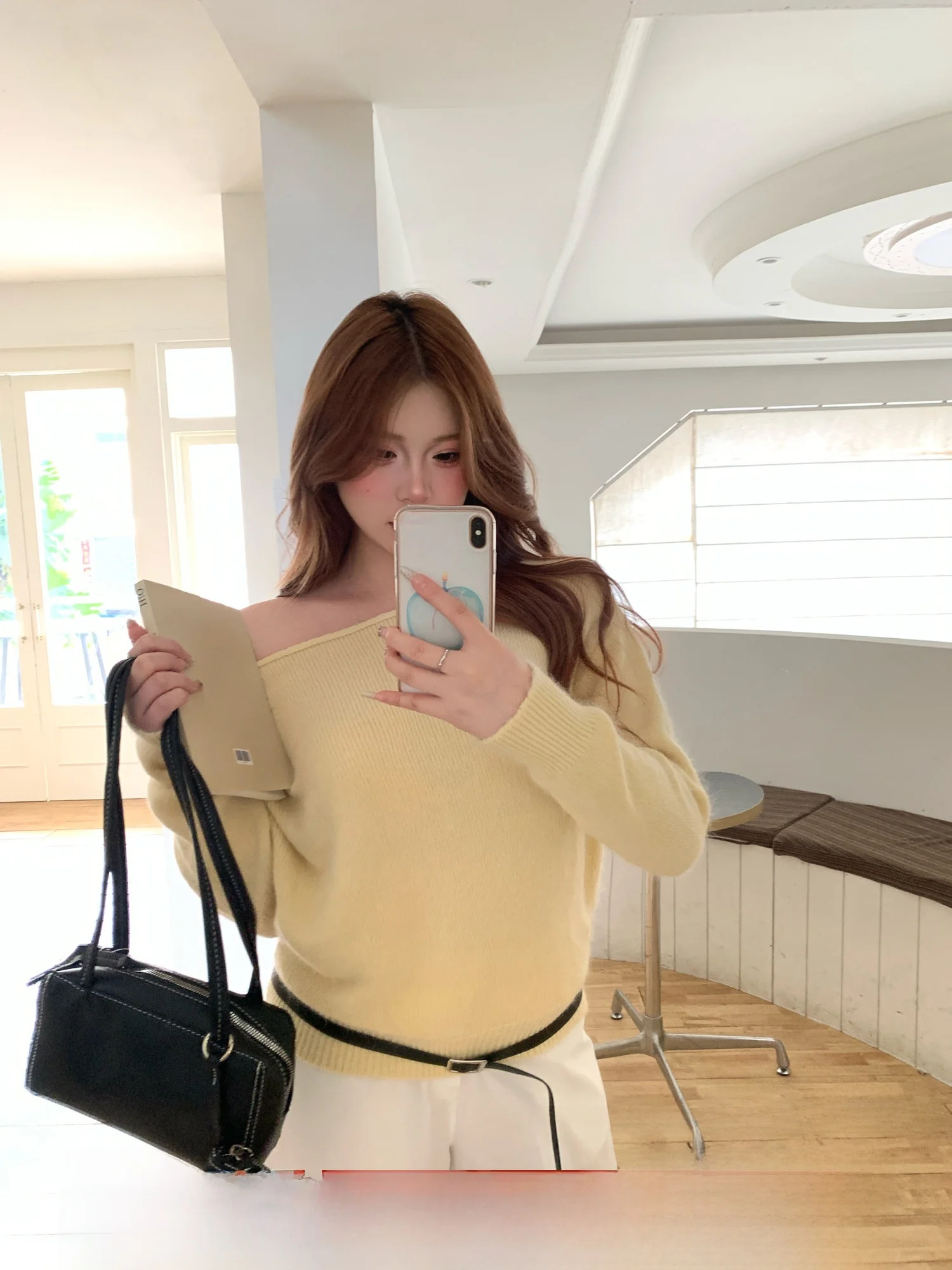 

Женский вязаный свитер SOUL Plump Yellow с открытыми плечами и длинными рукавами, облегающий, сексуальный, модный, осенний, повседневный, асимметричный