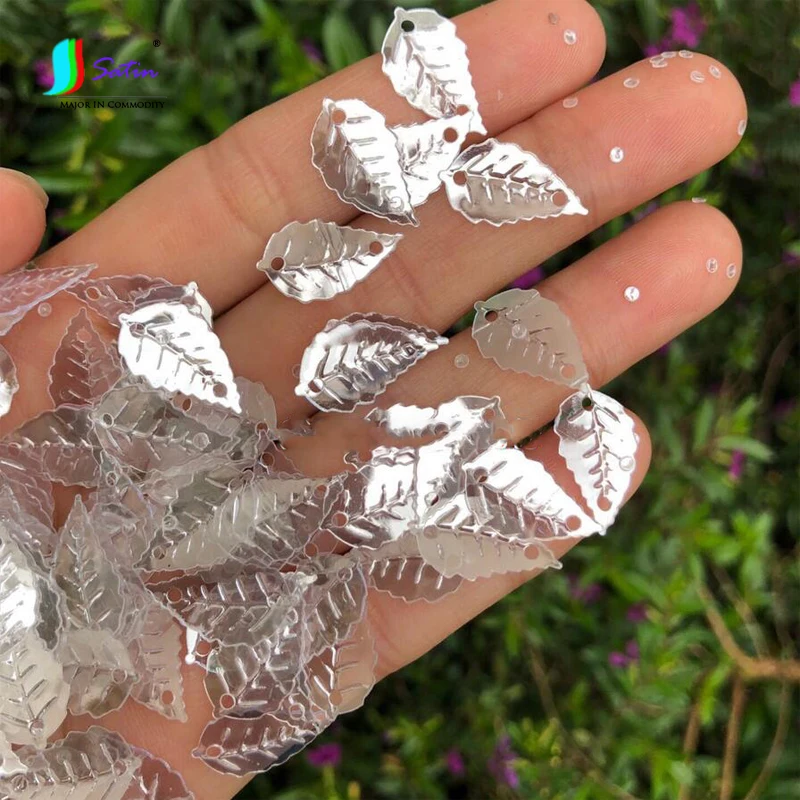 Home Curtain Wall Decorate Diy Crafts Wedding Dress Accessories Silver White 2-holes Leaf Sequins Weight 500g