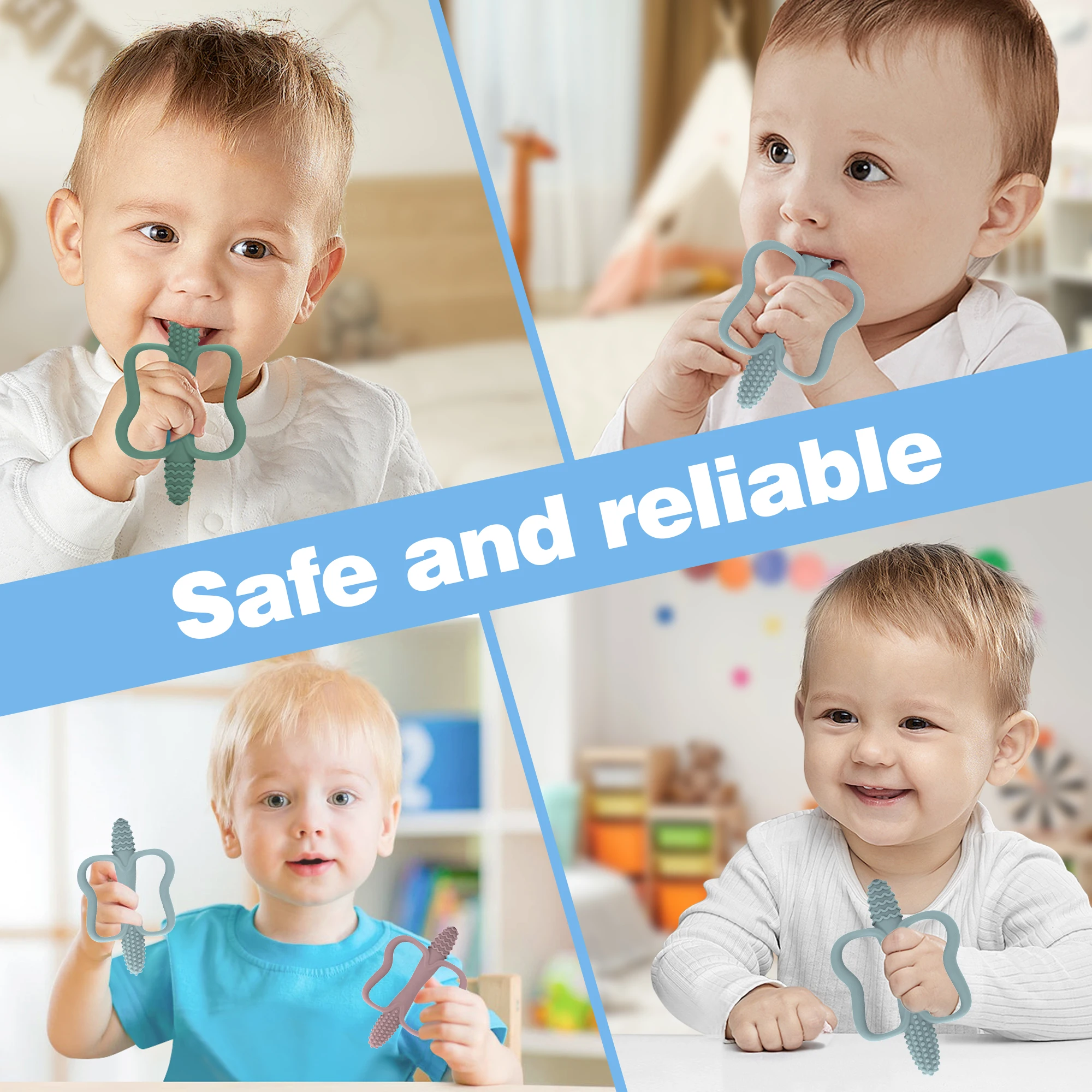 عصا تسنين من السيليكون مكونة من قطعة واحدة مع مقبض، عضاضة لعبة أطفال، 6 ألوان، سهلة الإمساك، عضاضة على شكل ذرة، خالية من مادة BPA. #3