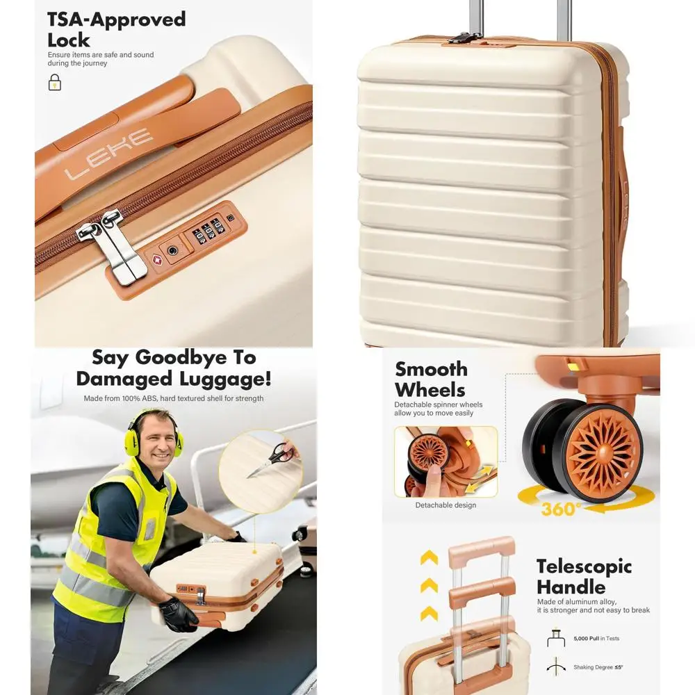 

16-бежево-коричневый чемодан-спиннер с твердым корпусом и замком TSA для воздушных путешествий