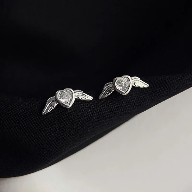 Small Angel Heart Zircon Light Luxury Customized Stud Earring for Women Fashion Jewelry Minimalist Accessories Support Wholesale