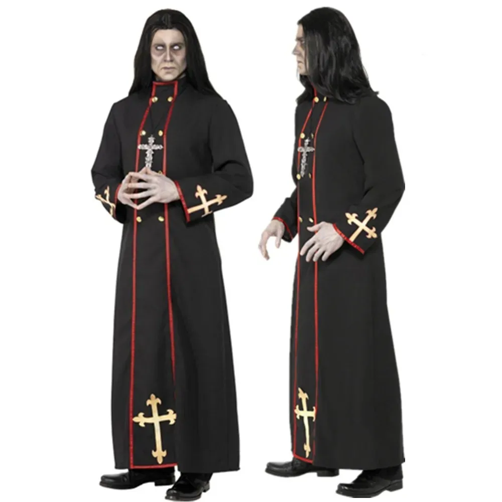 

Halloween Medieval Cosplay Catholic Priest Costume Carnival Men's Dreadful Pastor Monk Wizard Fancy Scary Horror Party Claok