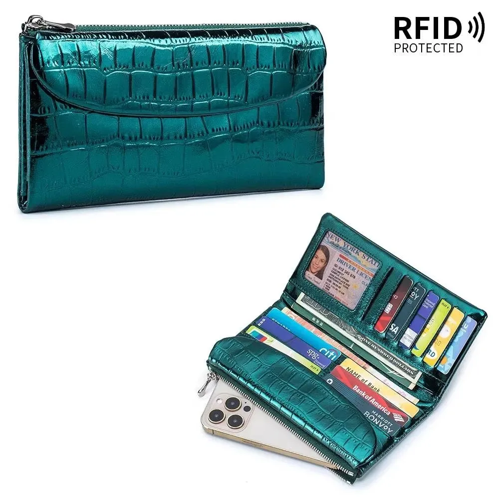 Brnad Woman Wallet Clutch Bag Elegant Long Wallet Woman Handy Bag Genuine Leather Crocodile Pattern Purse Portable Phone Bag