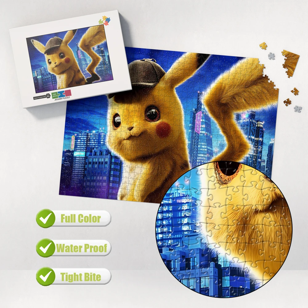 Detective Pikachu Cartoon Jigsaw Puzzle 200/300/500/1000/1500Pc Multi-Size Tangram for Children/adult Family Leisure Puzzle Game