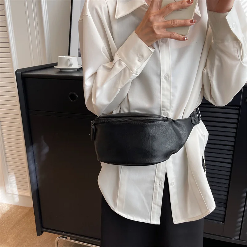 Brand Design Women Chest Bag Black Leather Shoulder Crossbody Bags For Ladies Belt Bag Female Waist Pack Fanny Packs Phone Walle