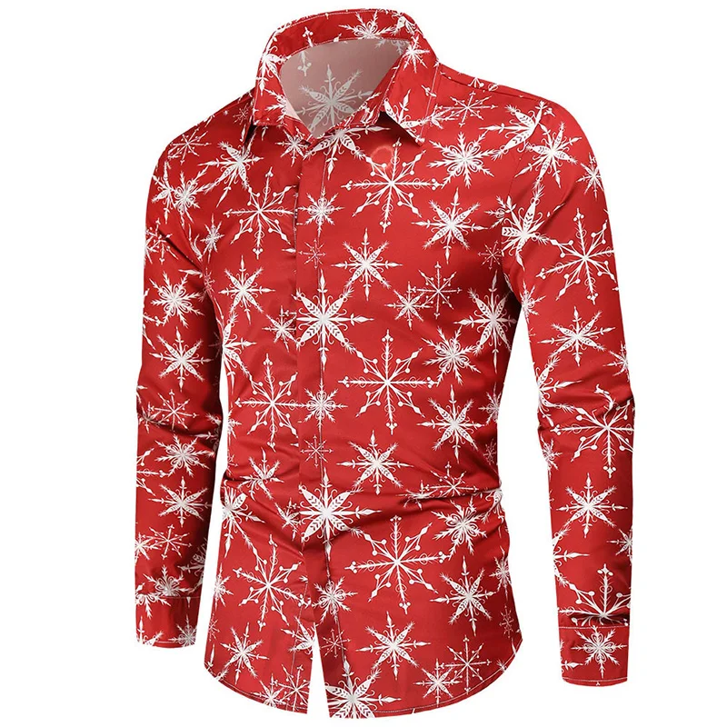 New Men's Shirt 3D Christmas Gingerbread Print Clothes Fashion Button Lapel Street Trend Men's Hawaiian Long Sleeve Shirt