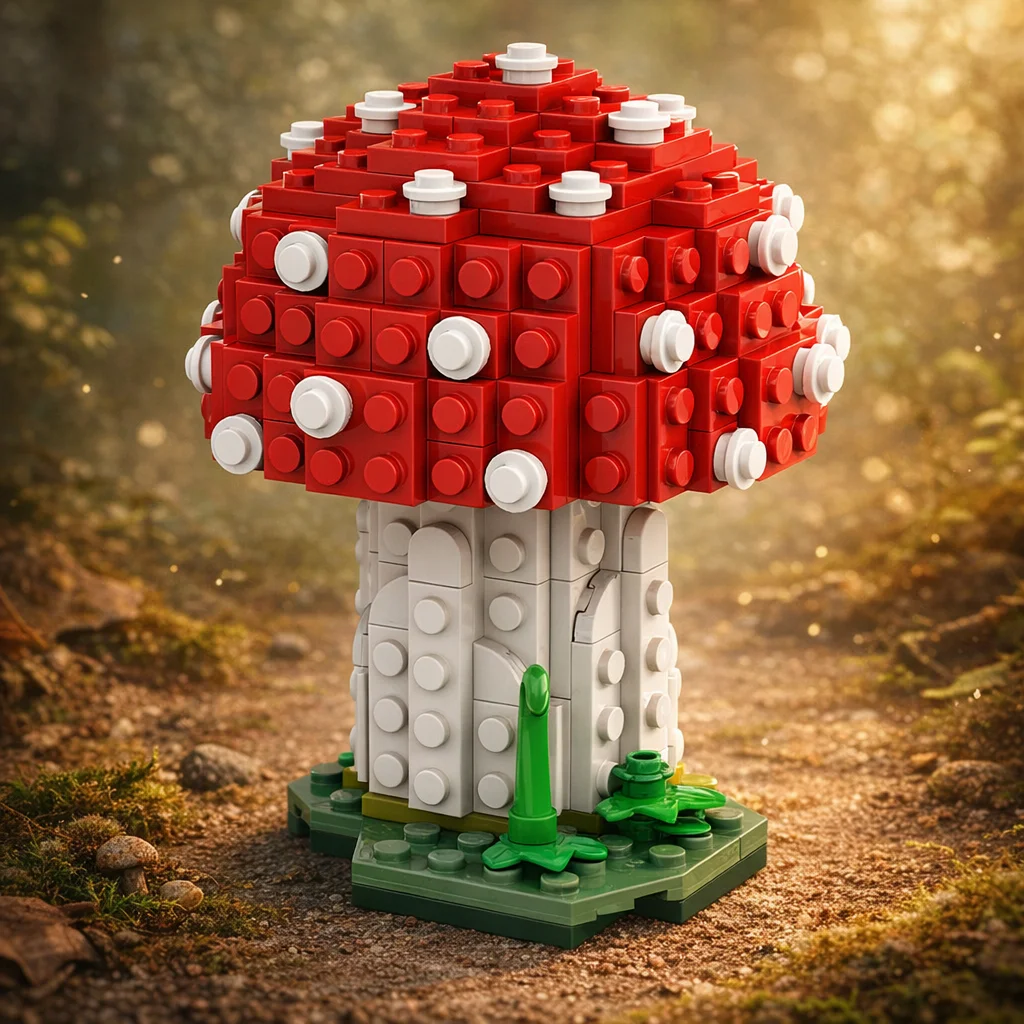 

MOC Mushroom Building Blocks Botanical Collection Red Toadstool Bricks DIY Forest Model Desktop Decor Gift for Adults