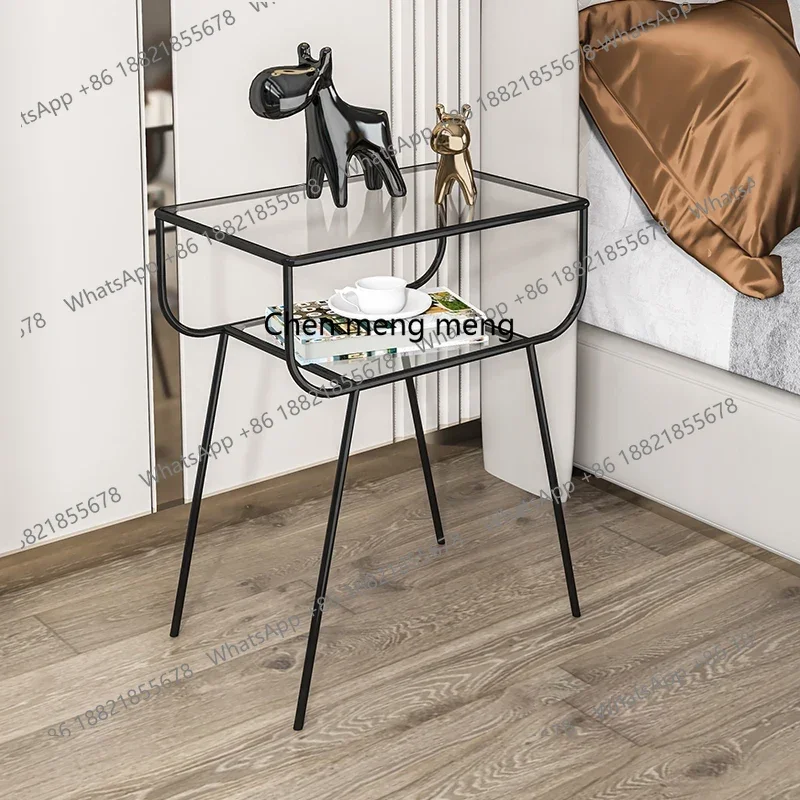 

Light Luxury Tempered Glass Simplicity Modern Bedside Table Iron Bedroom Simple Bedside Table