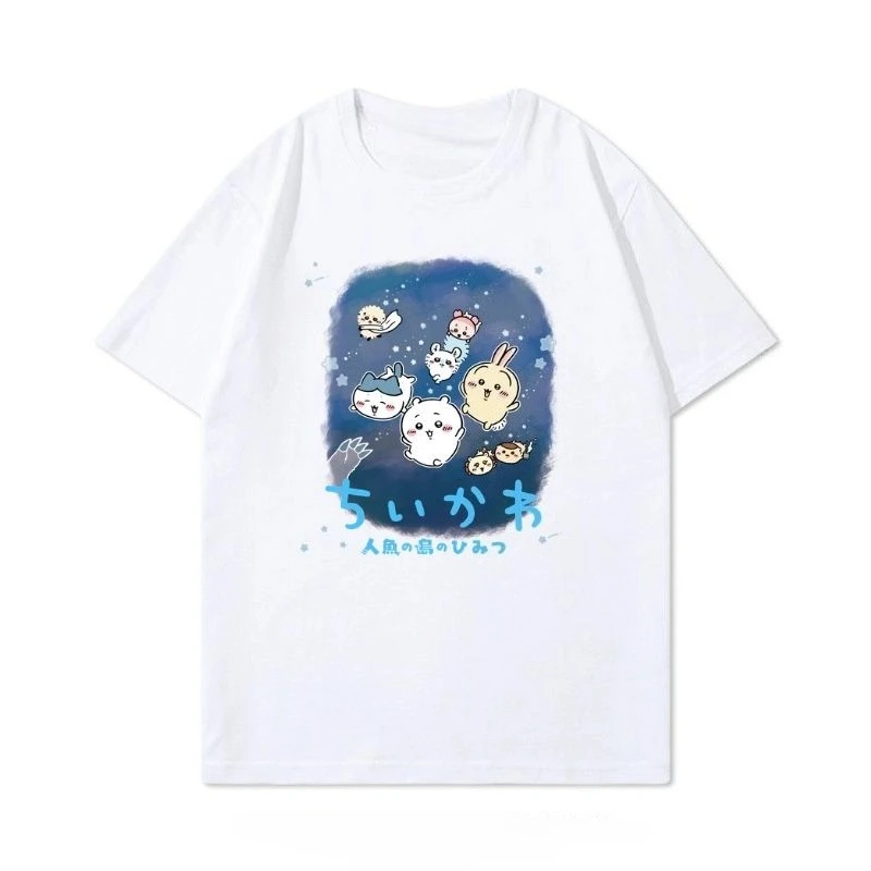 Chiikawa Cute Kawaii Anime Starry Tee Men's Women's Black Retro Cool Graphic Art Print Oversized Short Sleeve Streetwear Top