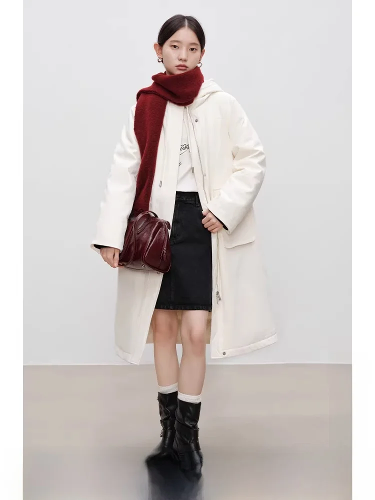 

Women's Cotton-Feeling Hollow down Jaet Medium-Length Workwear Sle Zipper ket Detail Straight Cut 90% down Coat