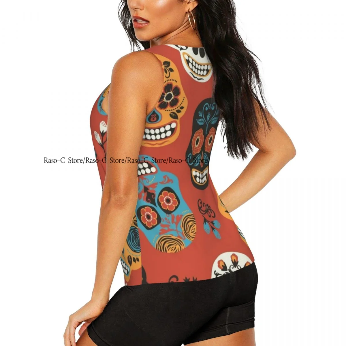 여성 스포츠 탱크탑 루즈 요가 탑스 빠른 건조 운동 스포츠 탑스 데이 오브 더 데드 스컬 요가 셔츠