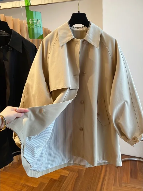 Loose British Style Workwear Coat Medium Length Korean Version Spring Autumn New Arrival Women's Windbreaker Outerwear