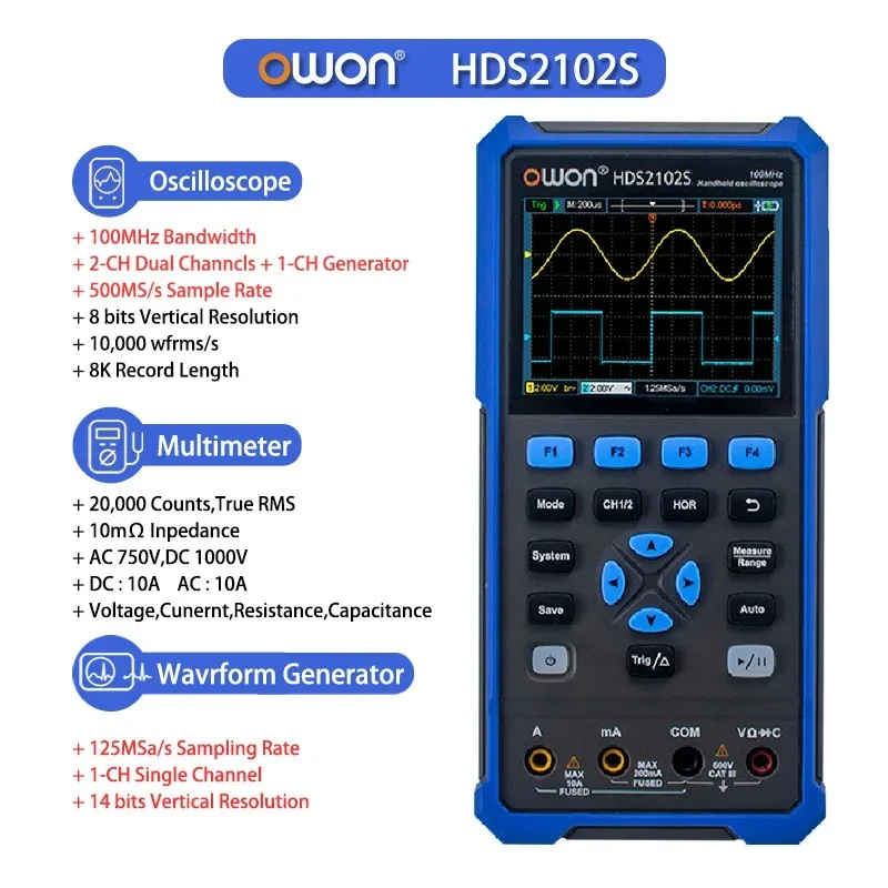 OWON HDS200-serie draagbare digitale oscilloscoop, draagbare 2CH-multimeter, hoge precisie elektronische reparatielaboratoriumtest