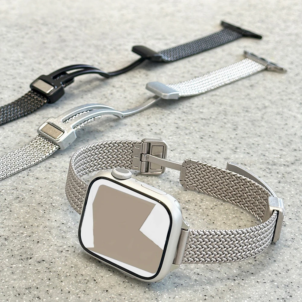 Bracelete de Metal Feminino para Apple Watch, Pulseira iWatch Magnética Dourada Fina, Ultra 10 Band, 9, 8, 46mm, 7, SE, 6, 5, 41mm, 45mm, 42