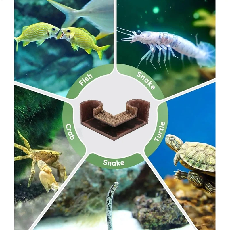 Fish Tank Tunnel Two Hole Underground Tunnel Cave Wood Grain Aquatic Shelter for Saltwater Freshwater Corner Tanks Home-ABLA