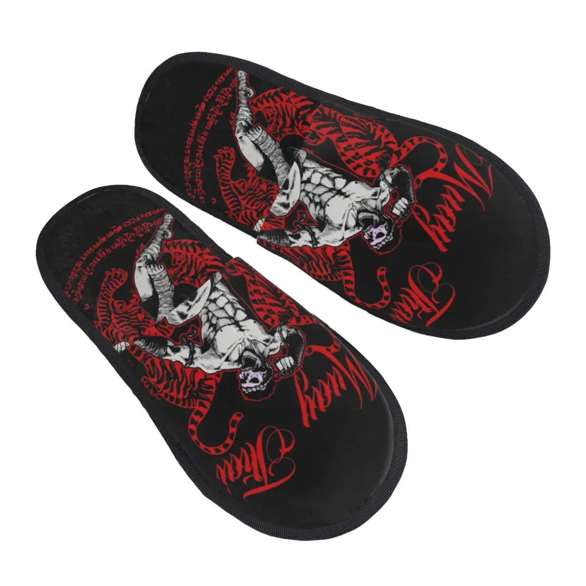 

Custom Sak Yant Muay Thai House Slippers Women Comfy Memory Foam Mongkhon Pra Jiad Slip On Hotel Slipper Shoes