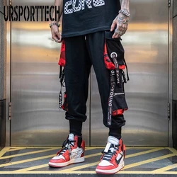 Hip Hop Joggers Men Letter Ribbons Cargo Pants Pockets Track Tactical Casual Techwear Male Trousers Sweatpants Sport Streetwear